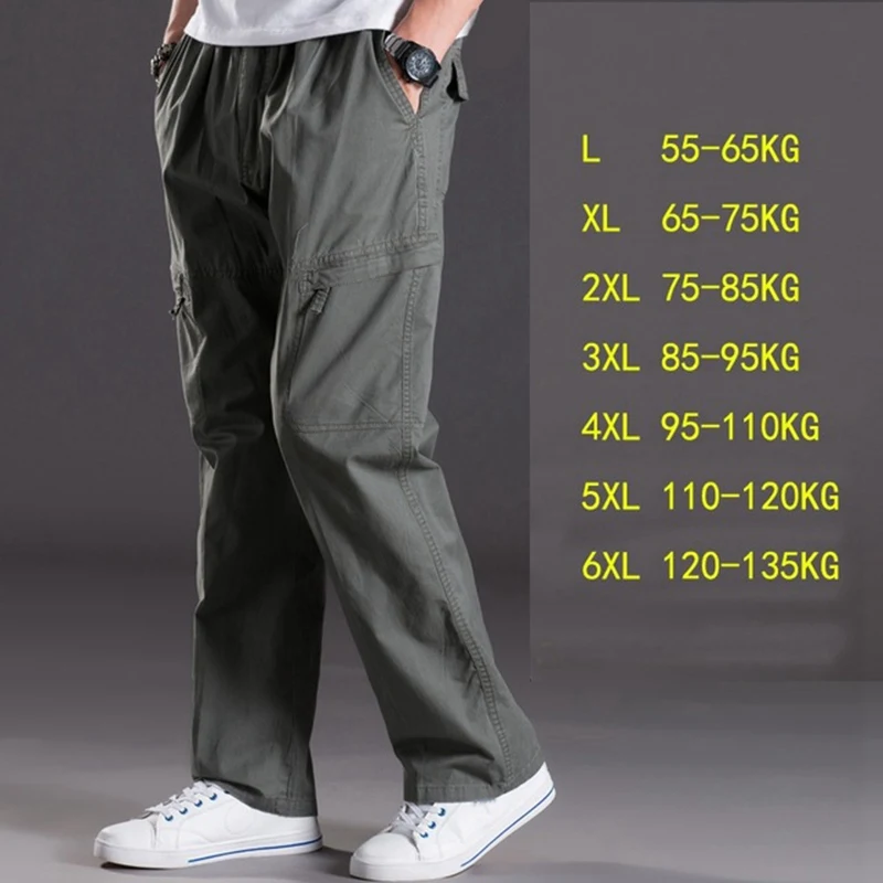 2012 army green Autumn casual Pants Male Big Size 6XL Multi Pocket Jeans Oversize Pants Overalls Elastic Waist Pants Plus Size Men - Цвет: 2012 army green
