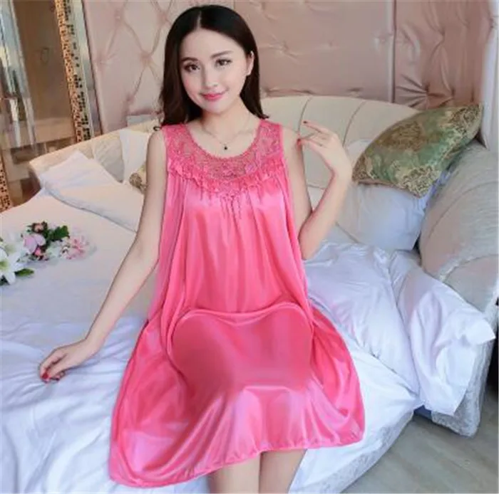 Летнее сексуальное атласное Ночное платье для женщин, большой размер M-4XL, шелковая ночная рубашка, женское кружевное белье, ночная рубашка, A836 - Цвет: watermelon red 836