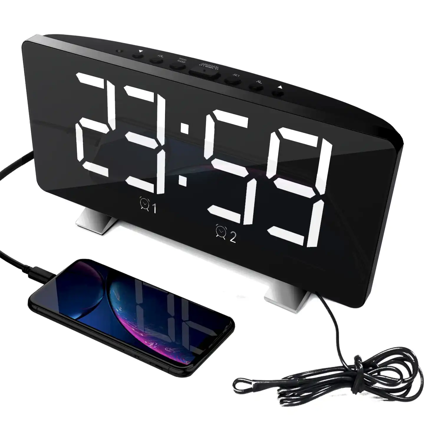 Led デジタルアラーム時計スヌーズダブルアラーム Fm ラジオ Usb 充電ポート調整可能ナイト Led 置時計 アラームクロック Aliexpress