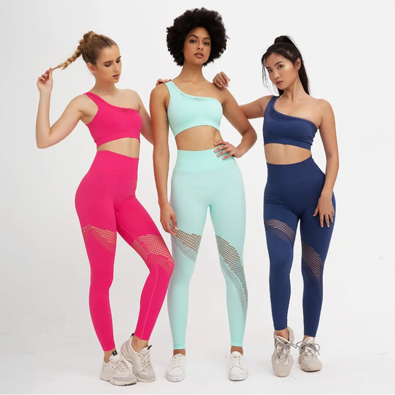 

Special Shoulder Design Solid Color Yoga Sets Blank Plain Solid Color Yoga Sets