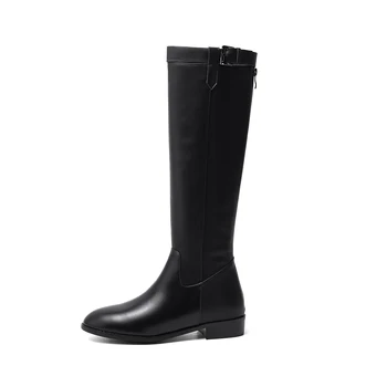 

New Autumn/winter Women boots The knee boots Genuine leather To keep warm Low-heeled knight boots European brand women shoes