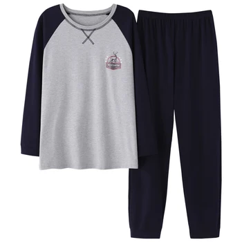 

Plus Size 3XL Pajamas Sleeping Suits for Men Full Cotton Long Sleeve Pants Raglan Sleeves Pyjamas Male Autumn Winter Pijamas