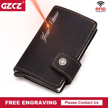 

Rfid Blocking Protection Men id Credit Card Holder Wallet Leather Metal Aluminum Business Bank Card Case High Quality Cardholder