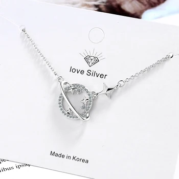 

925 Sterling Silver Jewelry Sweet Dream Planet Star Clavicle Chain Necklaces Cubic Zircon Necklace For Women Gift S-N501