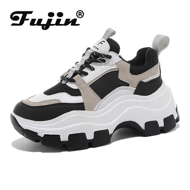 US $19.45 Fujin Sneakers Women Spring Dropshipping Thick Bottom Daddy Shoes Thick Bottom Round Toe Breathing 