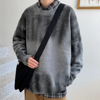 

Winter New Thick Sweater Men's Warm Fashion Tie Dyed Printing Casual Knit Sweater Man Loose Long-sleeved Pullover Male Clothes