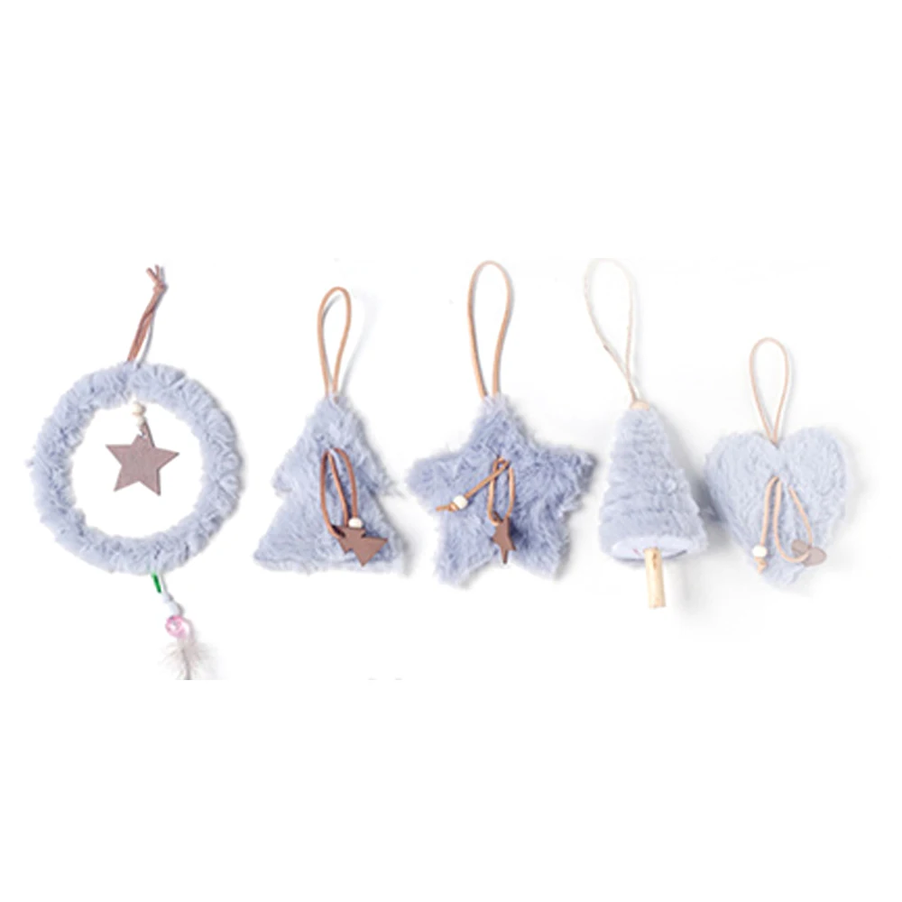 5pcs/set Creative Plush Christmas Tree Hanging Pendant Pink White Heart Star Feather Ornament Christmas Decoration for Home Xmas - Цвет: 6