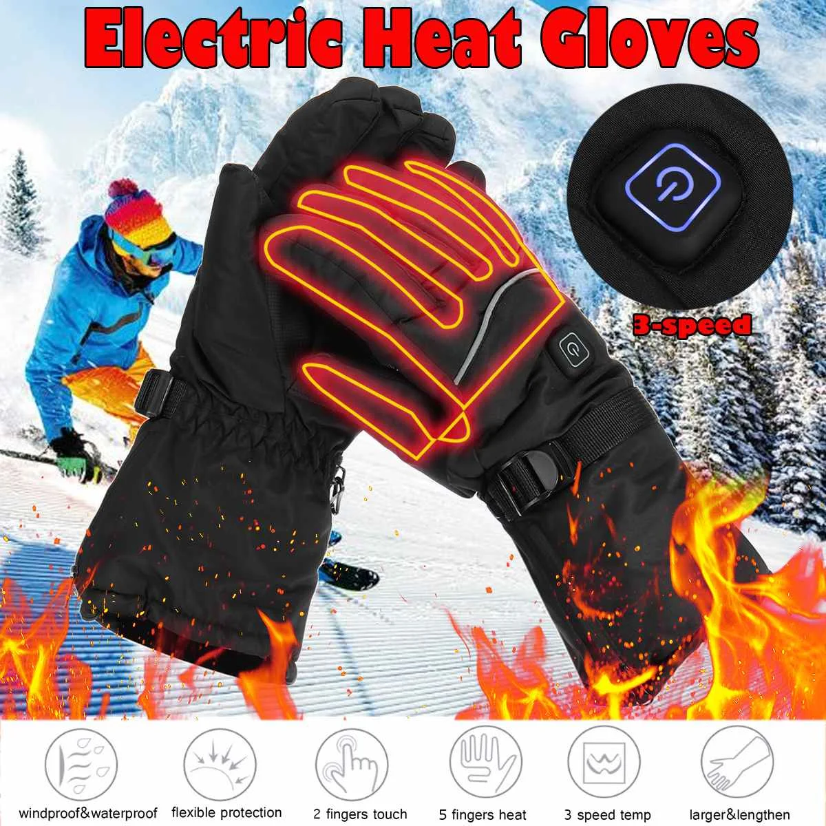 Winter USB Hand Warmer Electric Thermal Gloves Waterproof Heated Gloves