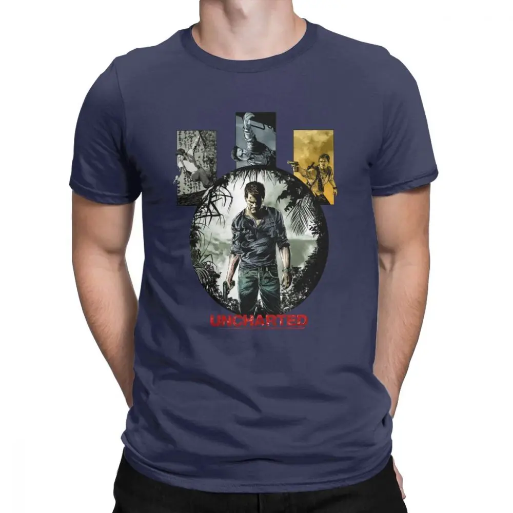 Для Мужчин's Enjoystick Uncharted футболки натуральный хлопок топы новинка короткий рукав с круглым вырезом Футболка 4XL 5XL футболки размера плюс - Цвет: Тёмно-синий