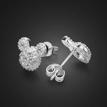 Популярные 925 пробы серебряные ослепительные CZ Мики мышь Push-back серьги-гвоздики для женщин девочек серебряные ювелирные изделия аксессуары