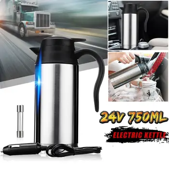 

New 750ml In-Car Electric Kettle Portable Boiling Kettle Vehicle Universal 24V Stainless Steel Travel Hot Water Coffee Tea