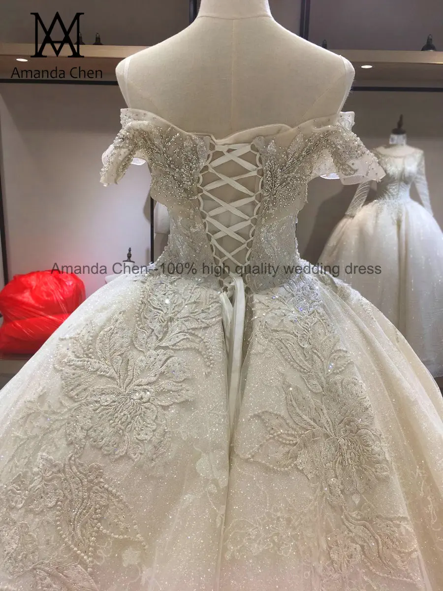 Robe de mariage с открытыми плечами кружева аппликация стразами Кристалл свадебное платье