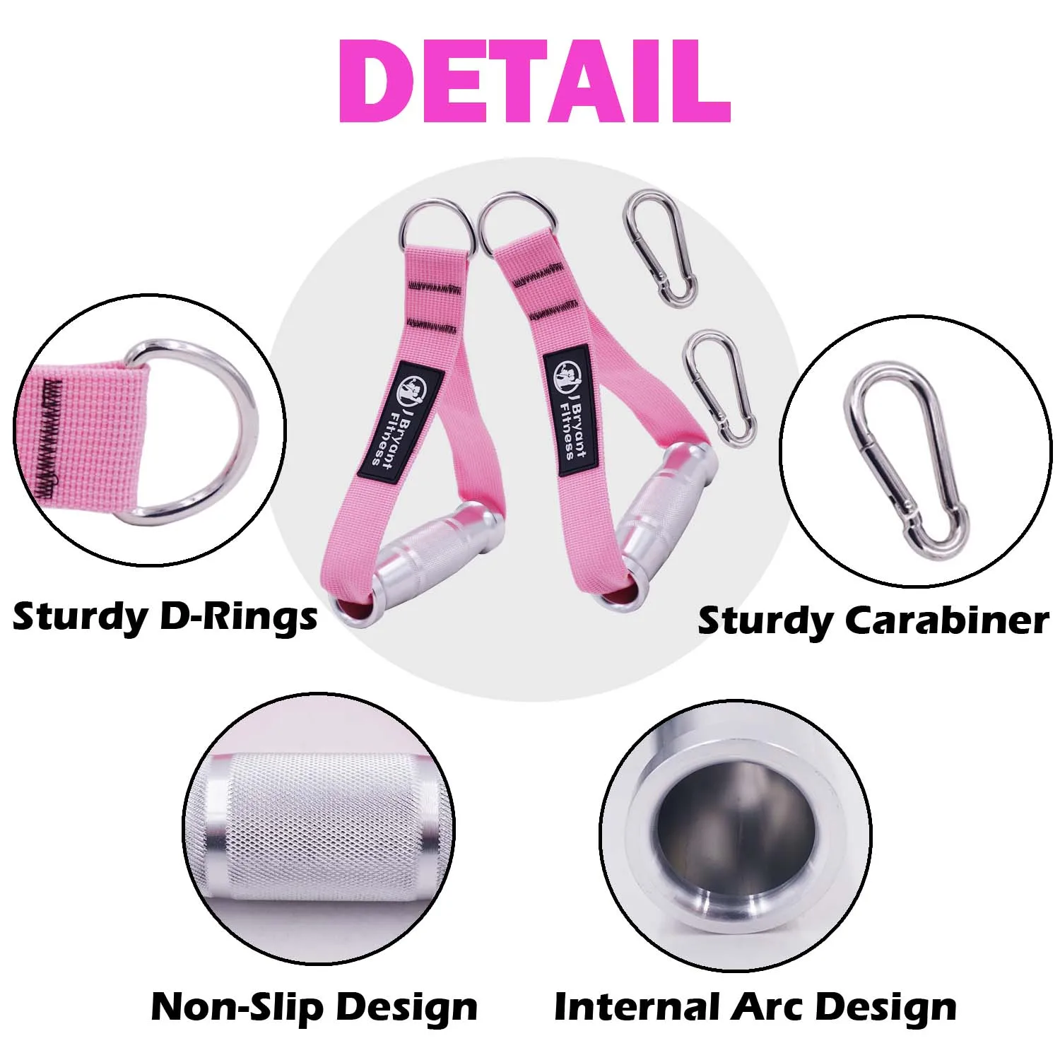 Heavy Duty Metal Gym Handles Pink for Cable Machine Attachment with Hook Women Resistance Band Workout Grips Fitness Equipment 2