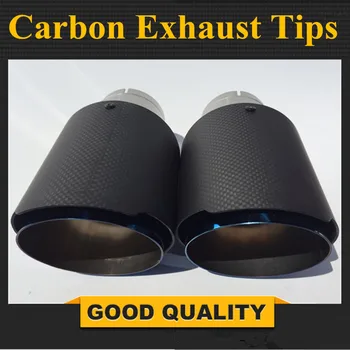 

2 Pcs 63mm / 101mm Carbon fiber + Blue stainless steel universal Auto AK exhaust tip tailtip end pipe