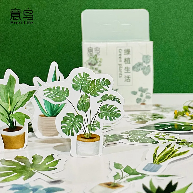 

46 Pcs Various Shapes Stickers Green Flower Plant Series Decals For Journal Decoration Diy Scrapbook Laptop Envelop