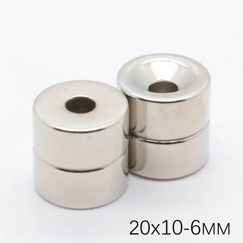 10Pcs 20x10 mm Hole 6mm Super Strong Round Neodymium Magnets Countersunk Ring Rare Earth Powerful Magnet NdFeB Magnetic