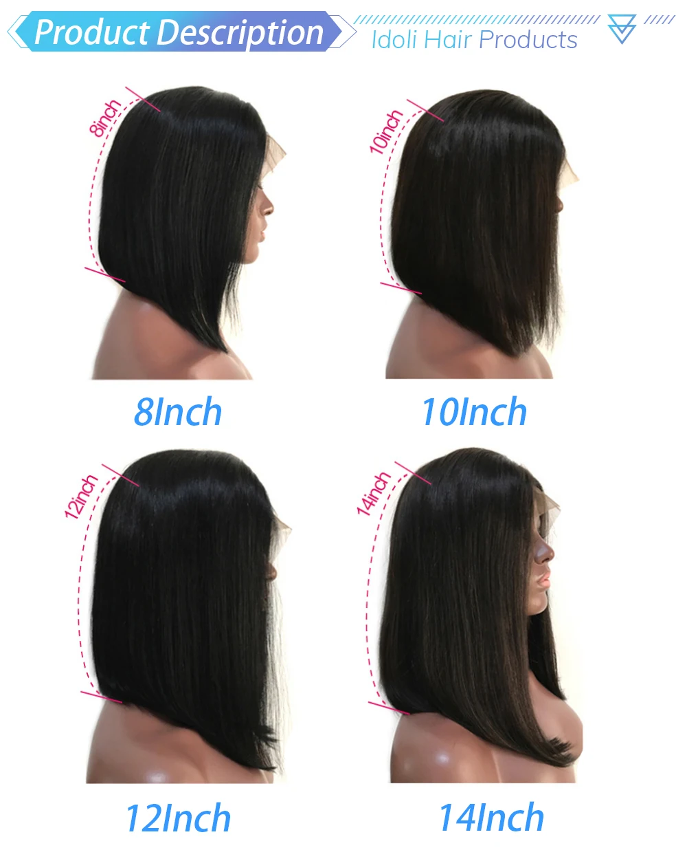 Curtas do Cabelo Humano de Remy Brasileiro do Laço da Parte Dianteira do Laço das Perucas do Fechamento do Laço 360 de Bob sem Corte para as Mulheres Perucas Negras 4x4 13x 4 - 3 High Quality Apliques e perucas