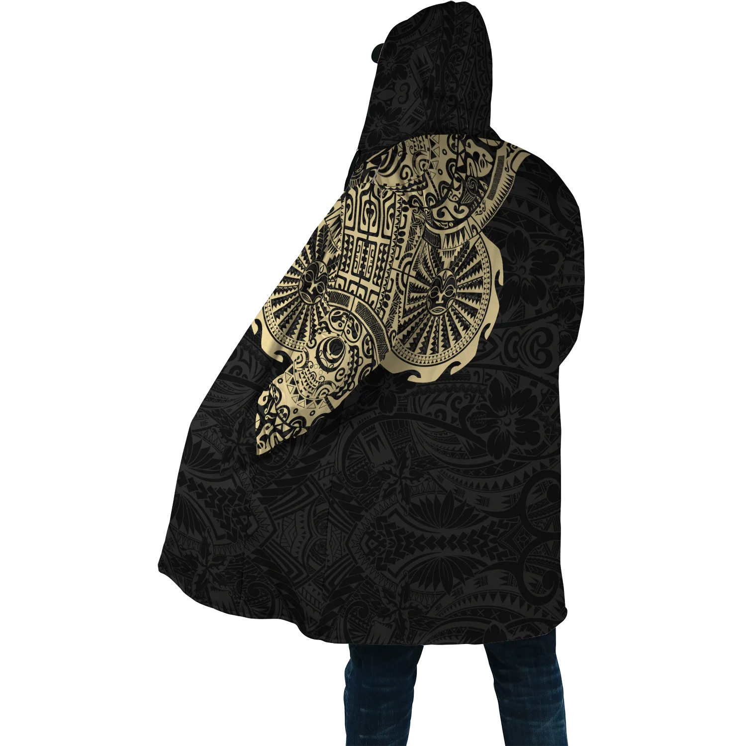 2021 Winter Mens Cloak Polynesian Frangipani Tattoo 3D Printing Fleece Hooded cloak Unisex Casual Thick Warm Cape coat PF38