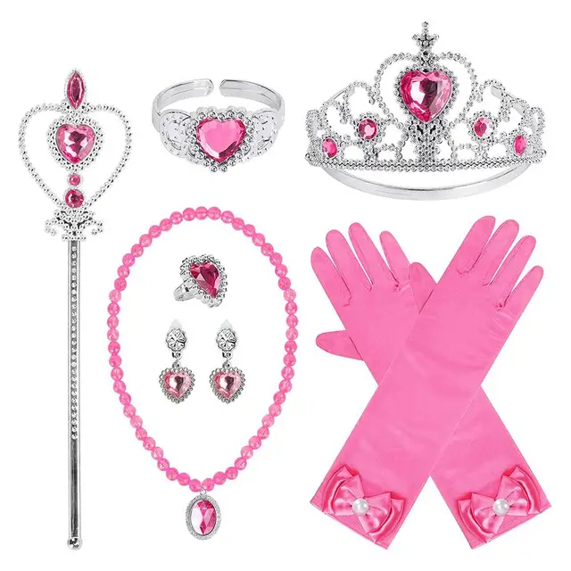 Girls Princess Costume Crown Magic Wand Necklace Earrings Set Necklace Gloves Accessories Beauty Sets Christmas Party Gift 1