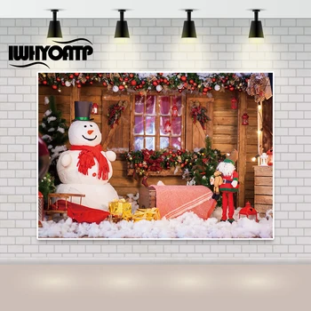 

IWHYOATP Christmas Backdrops For Photography Winter Snowman Tree Ball Wreath Dolls Party Baby Child Portrait Photo Backgrounds