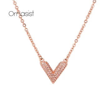 

Fashion Simple V-shaped Necklace Personality Female Clavicle Chain Letter Micro Zircon Pendant Necklaces Temperament Gift