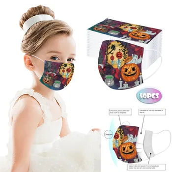 

10/50pc Mask Children Halloween Pumpkin Printed Mascarillas Desechable Nino Three-layer Nonwove Face Masks Windbreak Masque Mask