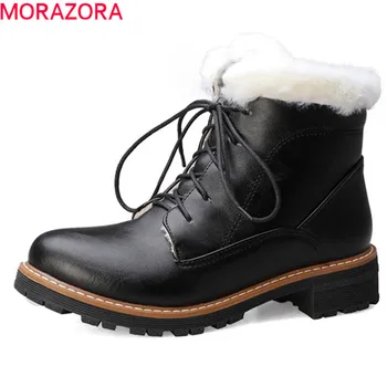 

MORAZORA 2020 hot winter snow boots women lace up round toe low heels casual shoes comfortable ankle boots woman big size 43