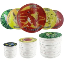Cartas redondas de Pokemon en 3D, Tazos en inglés brillantes, colección de monedas, 56 piezas, 1996