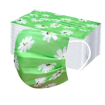 

10Pcs Adults Green Print Ma sk Disposable Masks Unisex Breathable Three-layer Mouth Cover Elastic Earloop mascaras