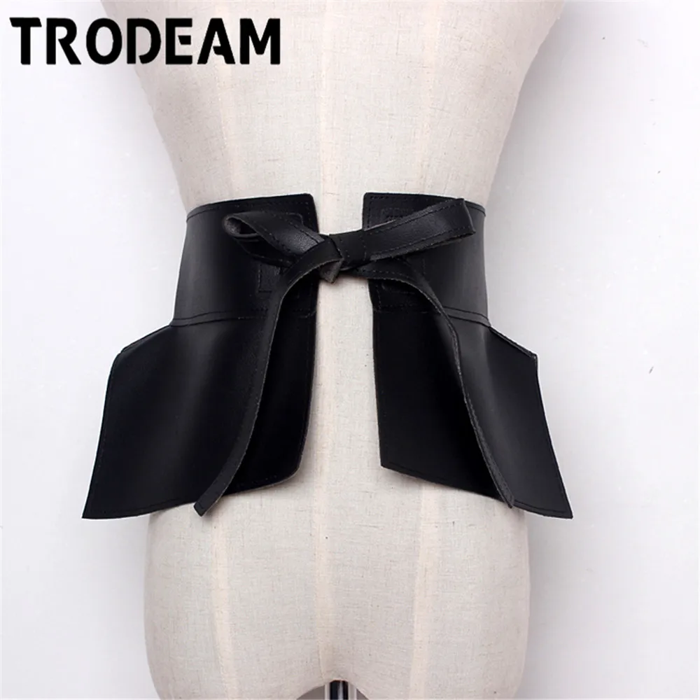 TRODEAM Women Peplum Belt Female Skirt PU Leather Waist Belts Fashion Ladies Black Bow Wide Harness Dresses Designer Waistband trodeam women peplum belt female skirt pu leather waist belts fashion ladies bow wide harness dresses designer waistband