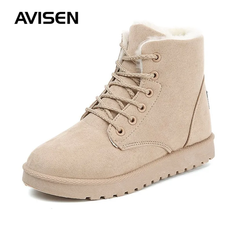 

Women Snow Boots Woman 2019 New Flock Ankle Boots Flat Lace-Up Solid Color Cotton Shoes Ladies Non-slip Casual Shoes Plus Size