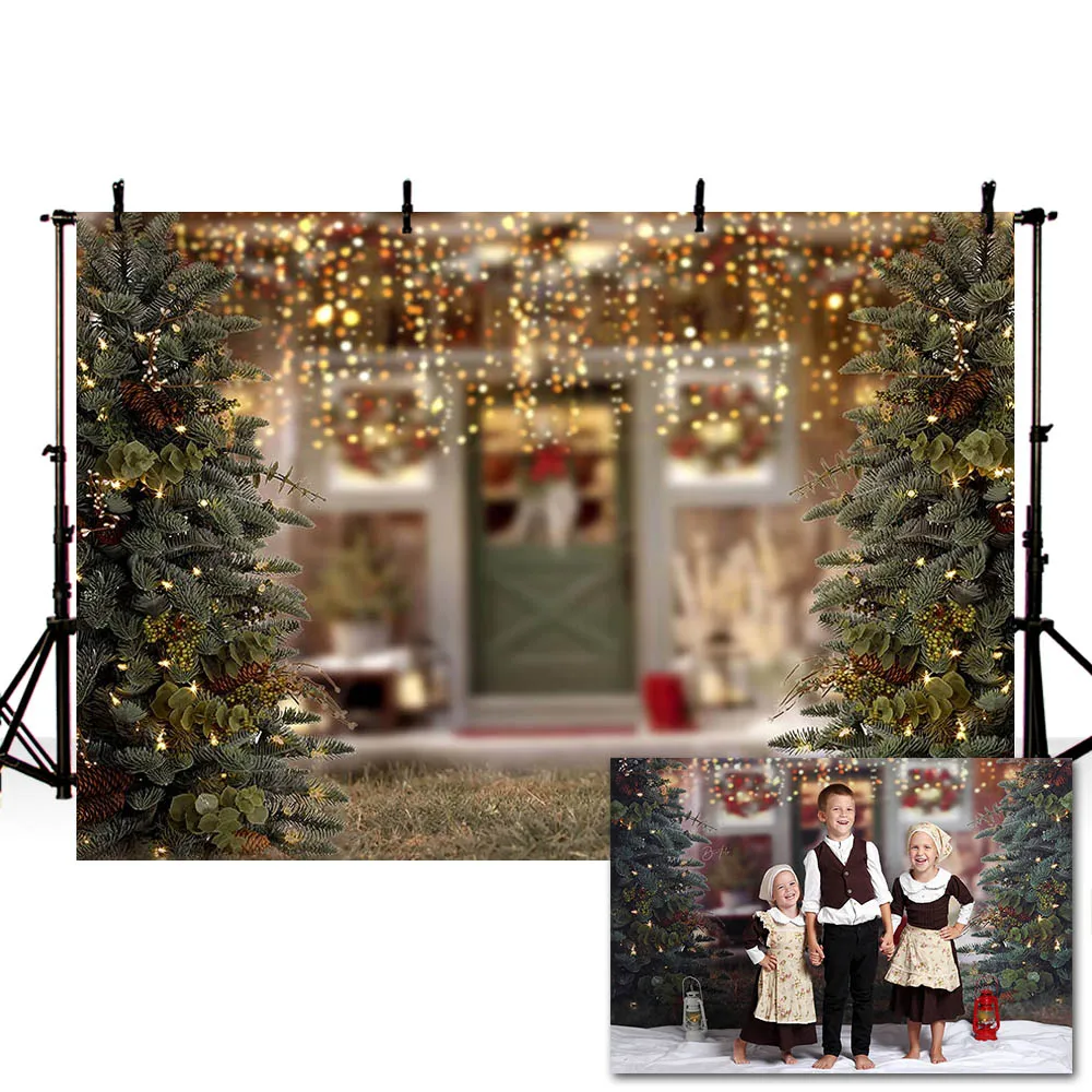 

Mehofond Backdrop Winter Christmas Tree Glitter Light House Baby Shower Portrait Photography Background Decor Photo Studio Props