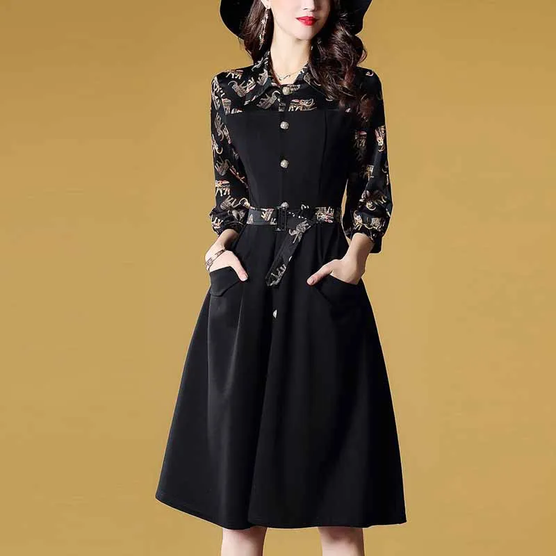 

Europe And America 2020 Spring New Style Joint Mock Two-Piece France Non-mainstream Dress Women's Retro Waist Hugging Western St