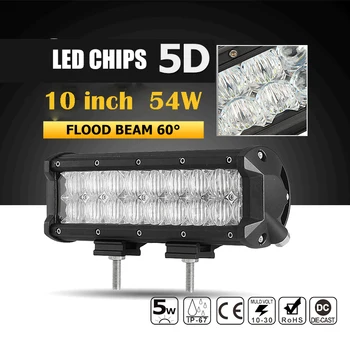 

10" 54W 5D LED Light Bar Flood Beam LED Straight Work Light Bar Offroad DRL Work Lamp for 4x4 Truck SUV ATV Boat Car 4WD