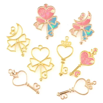 

Mix Key Heart Moon Bezel Frame Pendant Cabochon Base Setting UV Resin Charm 4Pcs