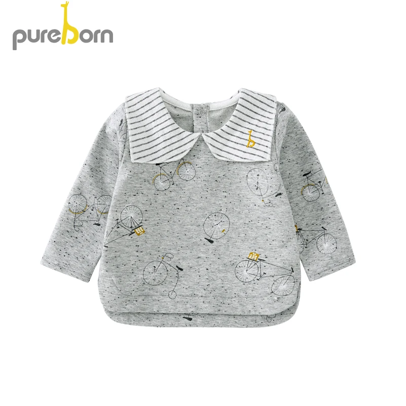 Pureborn футболка с длинными рукавами для новорожденных мальчиков и девочек весна