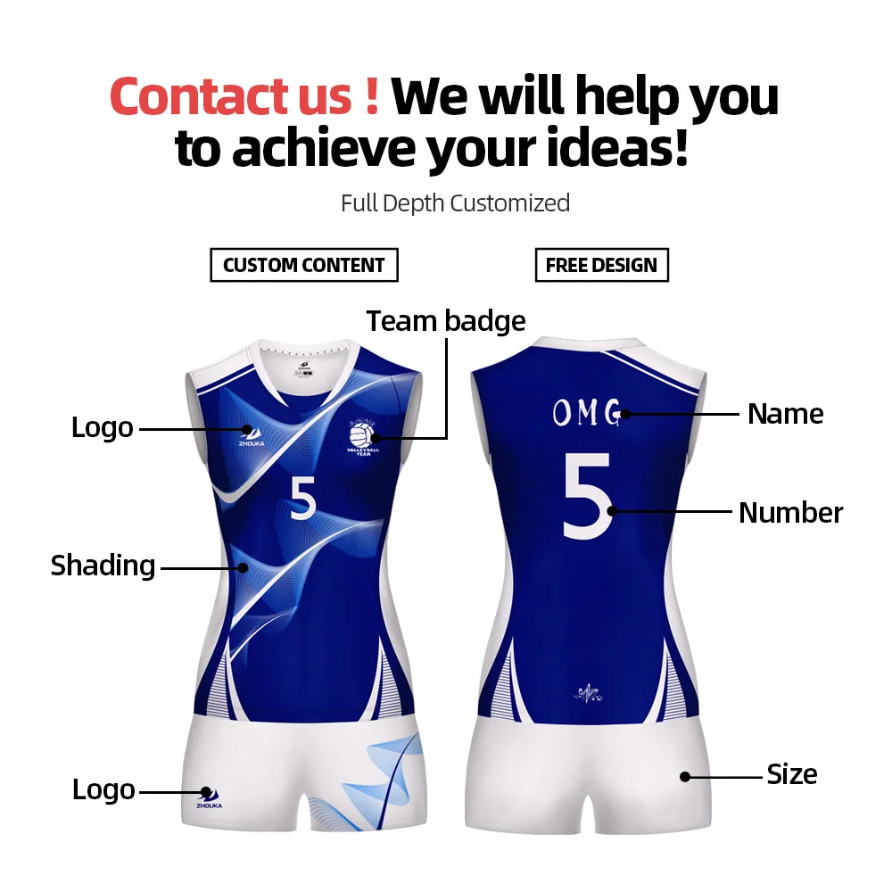 Volleyball Uniform For Women Sublimation Printing Breathable Sports Sets For Women Jerseys Volleyball Shirt