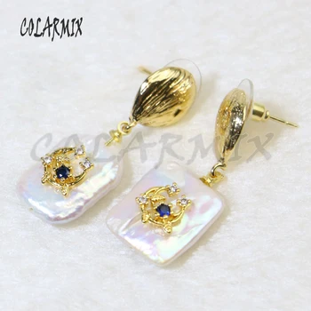 

4 Pairs Wholesale Pearls earrings Free form fresh water pearls earrings pave zircon jewelry earring lady gift pearls earrings