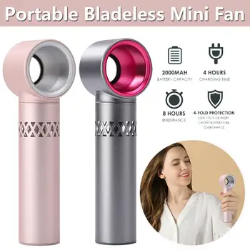 

Portable Mini Bladeless Fan Aluminum Alloy Hand Held Cooler USB Cable No Leaf Air Cooling Fan