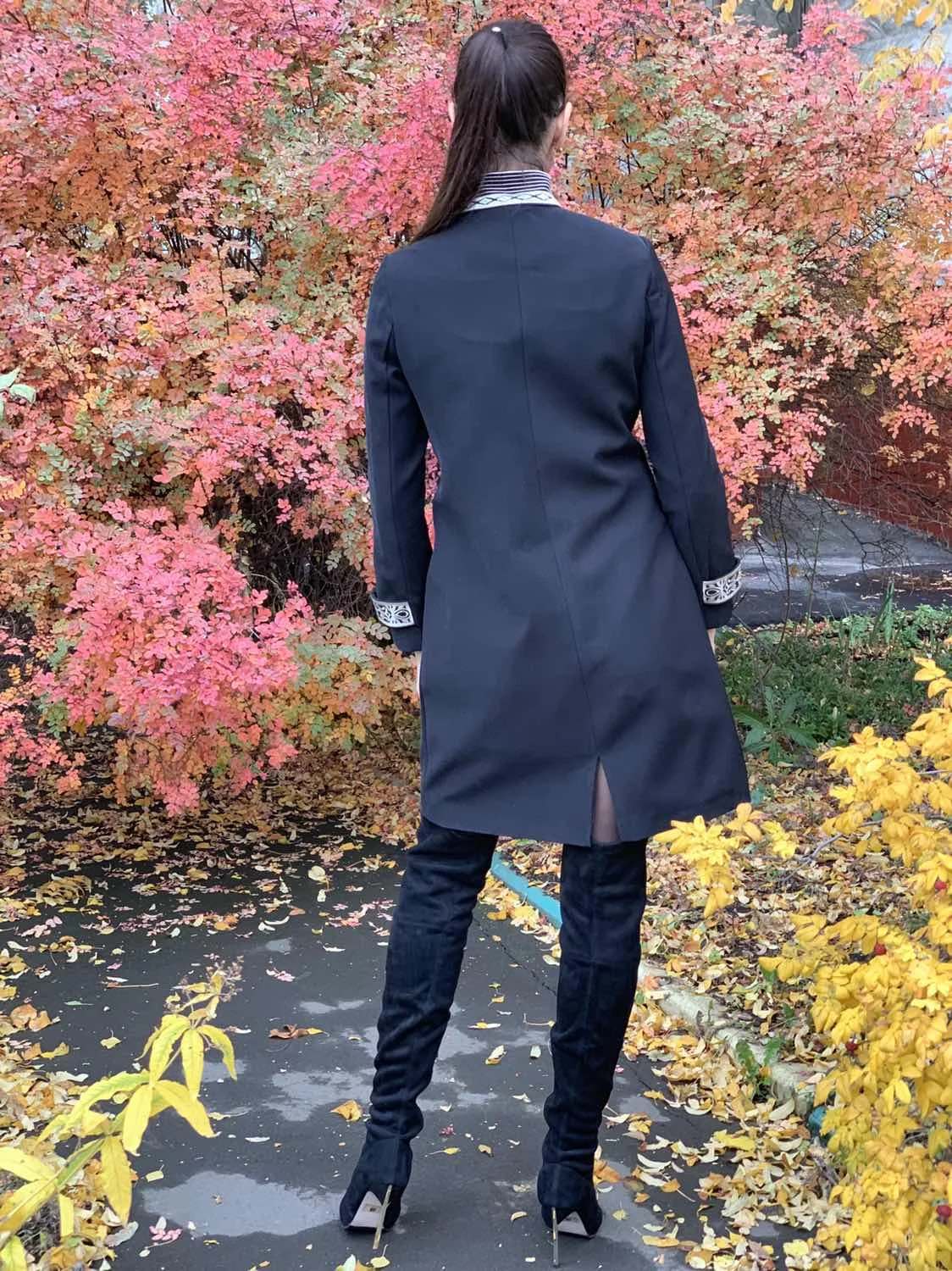 Подиумная винтажная женская черная куртка с вышивкой в морском стиле, роскошная осенне-зимняя ветровка с воротником-стойкой, длинное пальто