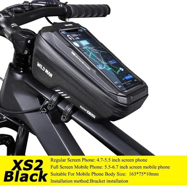 WILD MAN Rainproof Bicycle Bag Hard Shell Bike Front Bag Touch Screen Cycling Bag 6.7 Inch Phone Case Bag Bicycle Accessories XS2 Black