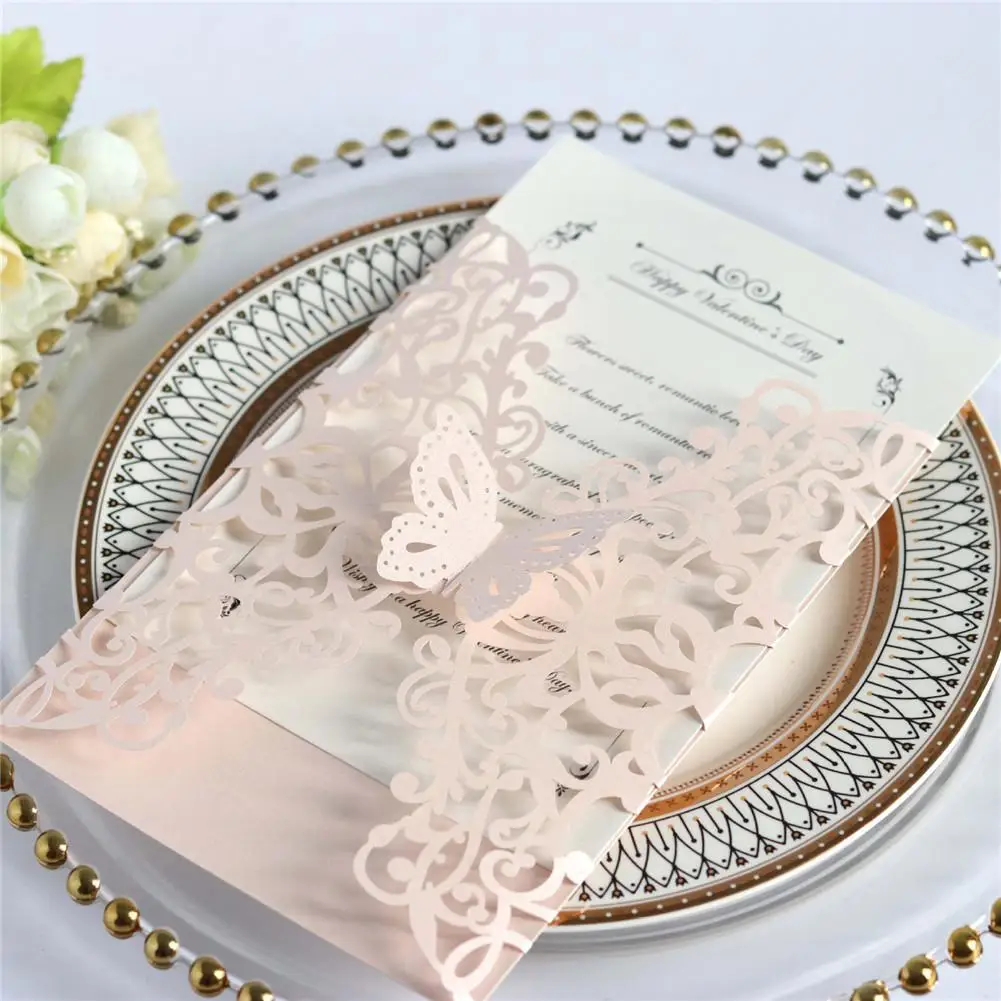  10PCS Wedding Invitations Birthday Card Butterfly Laser Cut Greeting Card European Style Party Holi - 4000416692398