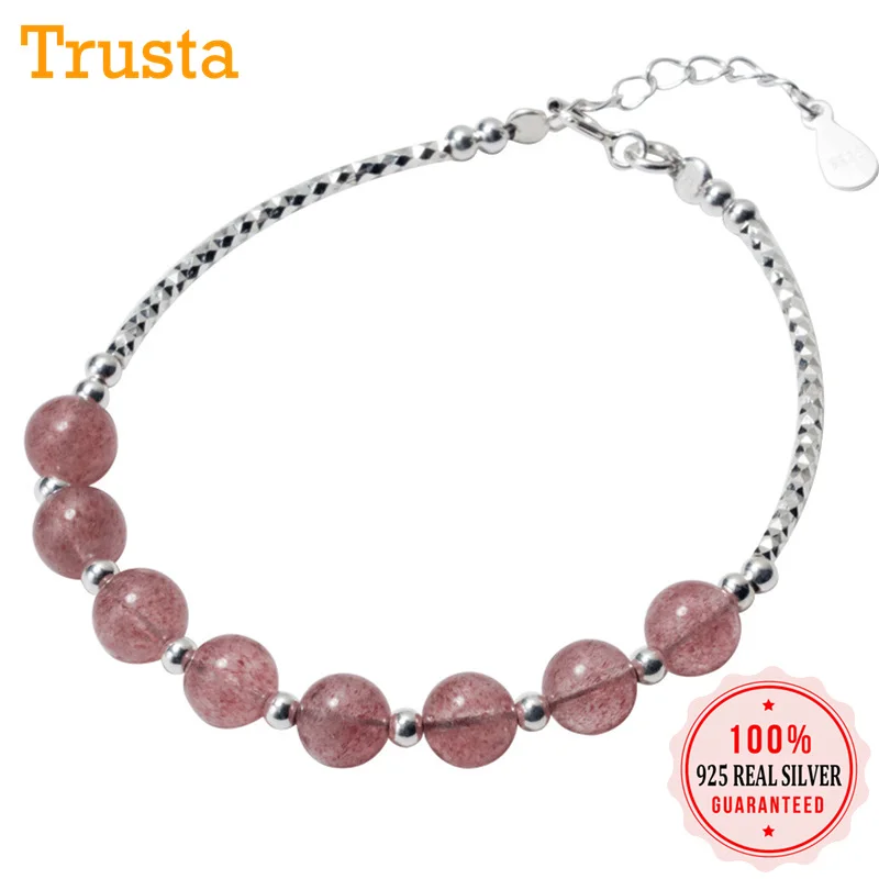 

Trusta Genuine Fashion 925 Sterling Silver Pink Strawberry Crystal Beads Bracelet For Women Friendship Bracelets Jewelry DS1224