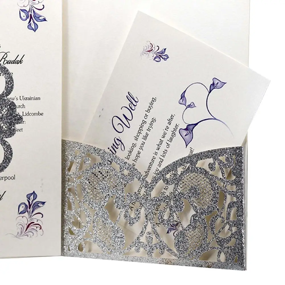  10PCS European Style Glitter Invitations European Style Laser Cut Wedding Invitations Holiday Greet - 4.00009E+12