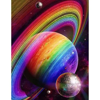 

Cartoon Diamond Painting Planet Landscape Full Square Round Diy 5d Diamand Painting Earth Rainbow Track Picture Rhinestone C15