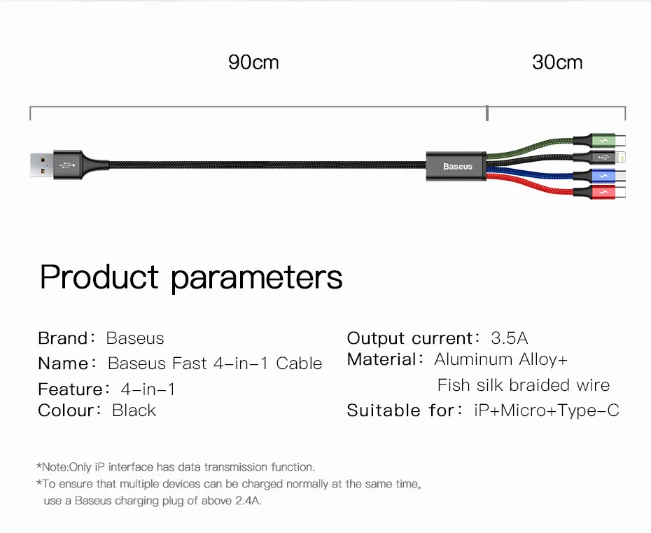 Baseus 4 in 1 USB Cable for iPhone 11 8