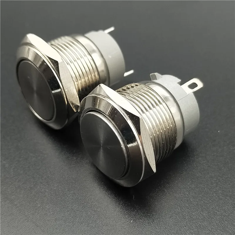 

19mm Car nickel plated brass Metal Push Button Switch press button High head 1 NO momentary pin terminal