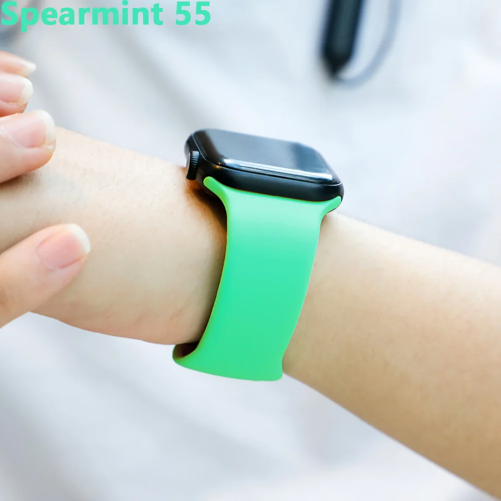 Spearmint 55 Ремешок для apple watch, ремешок для apple watch 5, 4, 3, iwatch, ремешок 42 мм, 44 мм, 38 мм, 40 мм, браслет Correa, силиконовый ремешок для часов, ремень, аксессуары - Цвет ремешка: Spearmint 55