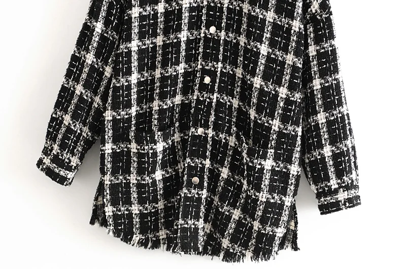 Autumn Plaid Blouse Women Long Sleeve Side Split Fashion Shirt Pockets Tassel Tops Turn Down Collar Lady Shirts Blusa Feminina