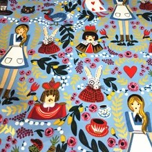 140 см ширина бронзовая Alice Dream in Wonderland синяя хлопковая холщовая ткань для сумок для девочек, наволочки для подушек, занавески, скатерти DIY-BK622